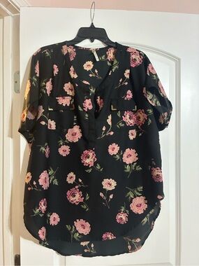 Live 4 Truth Black Floral Blouse with Pink Roses